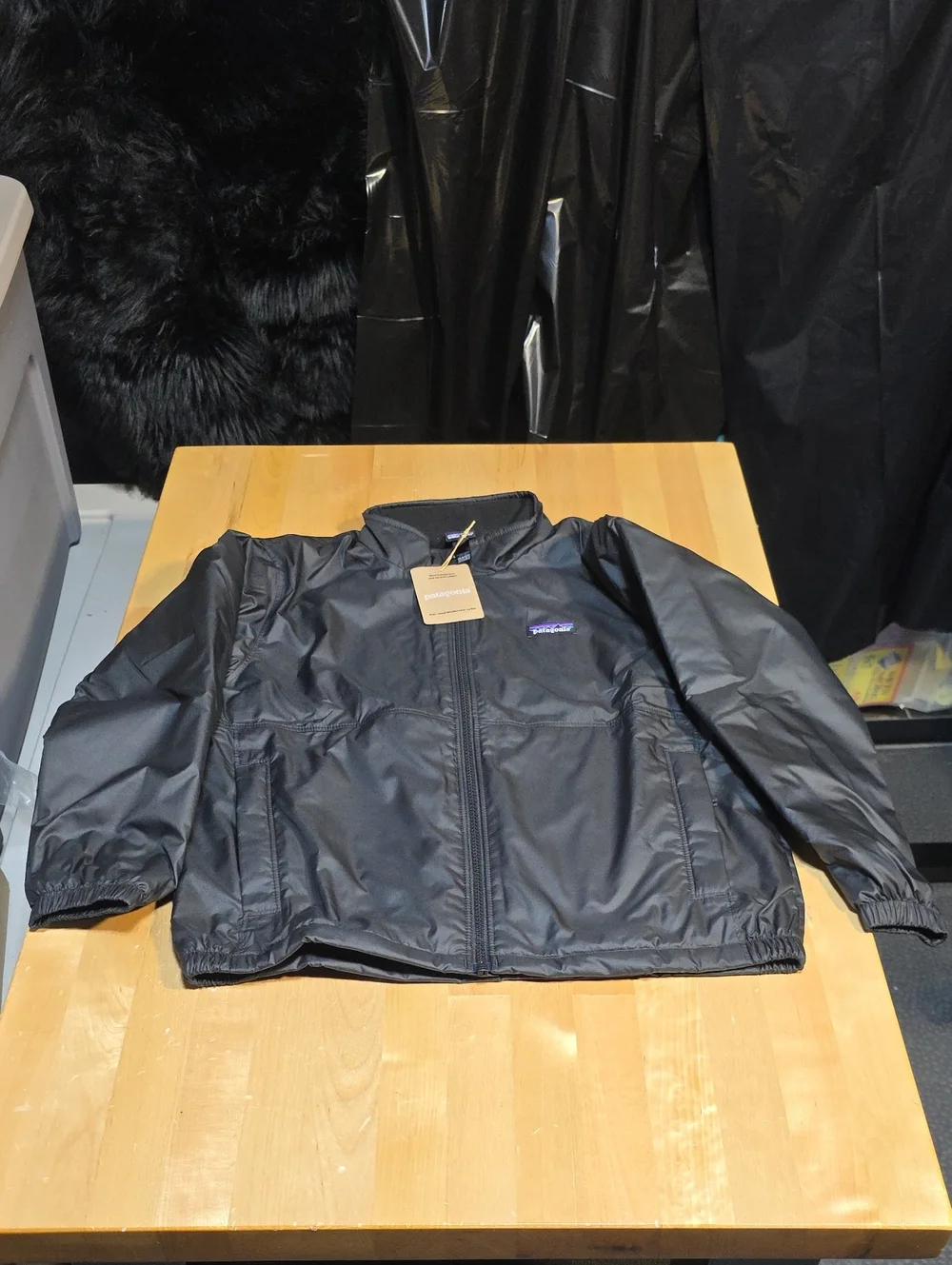 Patagonia Kids Black Rain Jacket with Logo